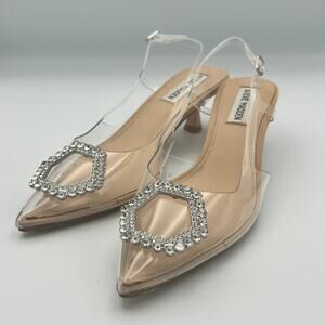Steve Madden Lorah Clear Slingback Heeled Pumps Beige Women's Size 6M